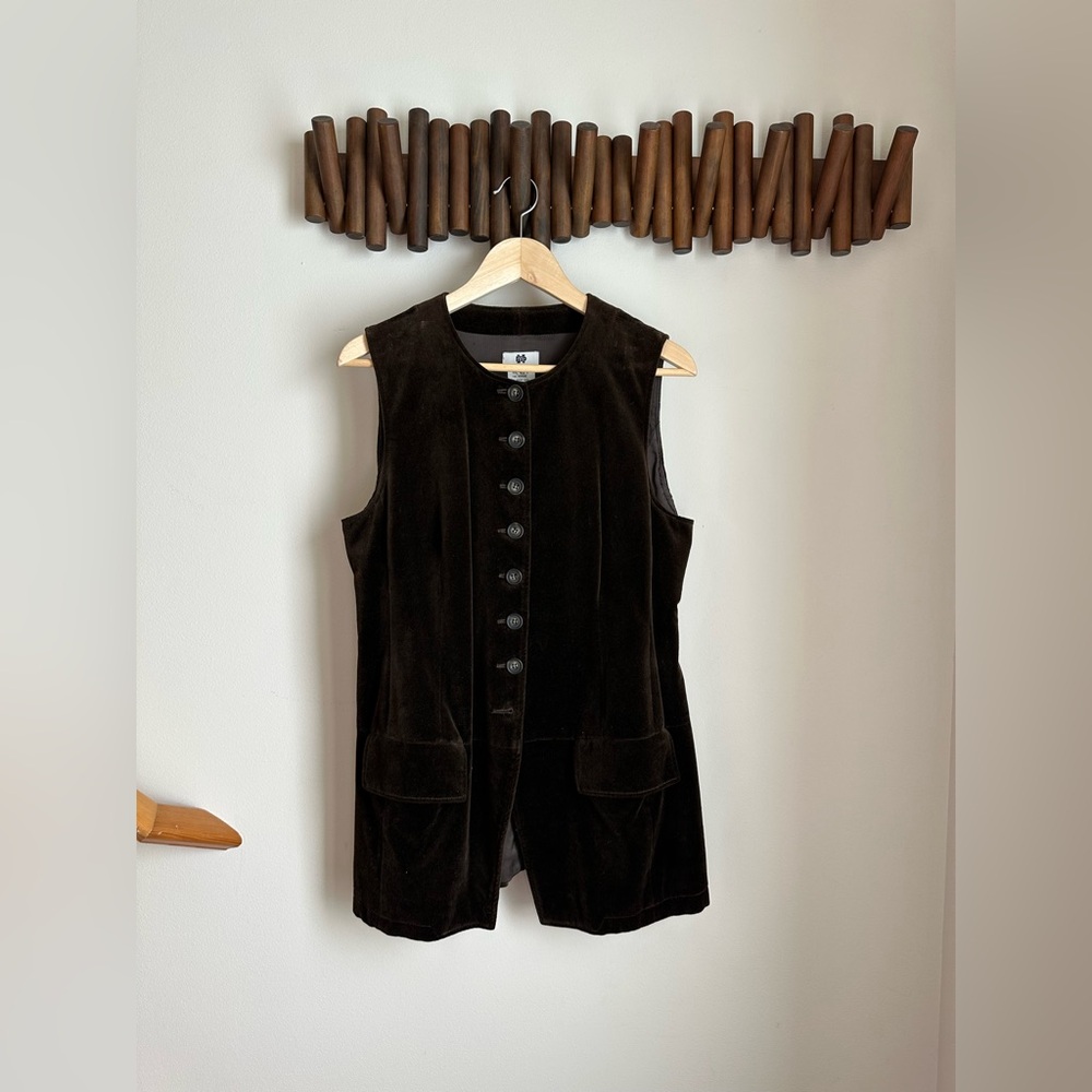 Vintage Dries Van Noten Velvet Sleeveless Button Down Tunic Brown size L